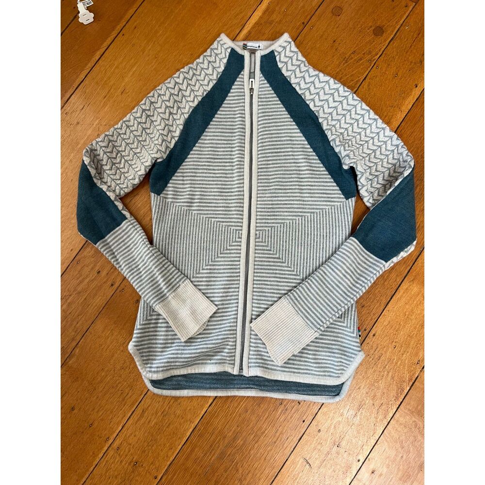 Smartwool Dacono Merino Wool Full Zip Sweater Jacket Teal Gray XS